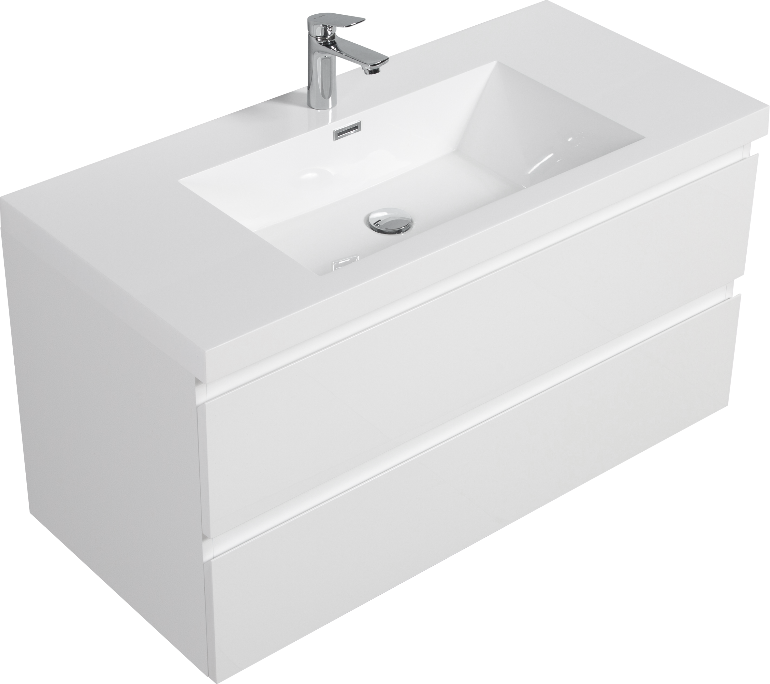 42" Floating Bathroom Vanity with Sink, Modern Wall-Mounted Bathroom Storage Vanity Cabinet with Resin Top Basin and Soft Close Drawers, Glossy White 24V11-42GW