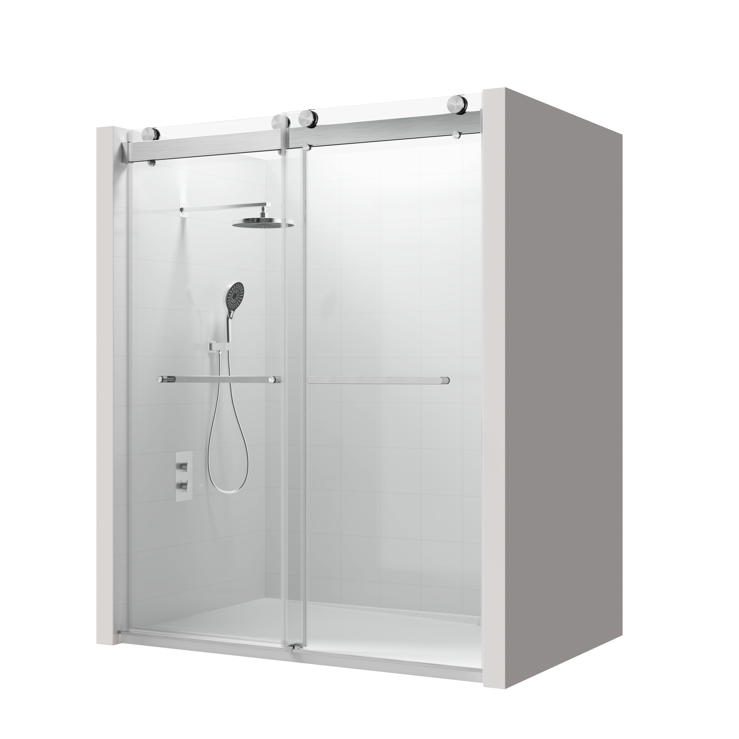 44 to 48 in. W x 76 in. H Double Sliding Frameless Soft-Close Shower Door with Premium 3/8 Inch (10mm) Thick Tampered Glass and Easy-cleaning Coating, Stainless Steel in Brushed Nickel 23D02-48BN