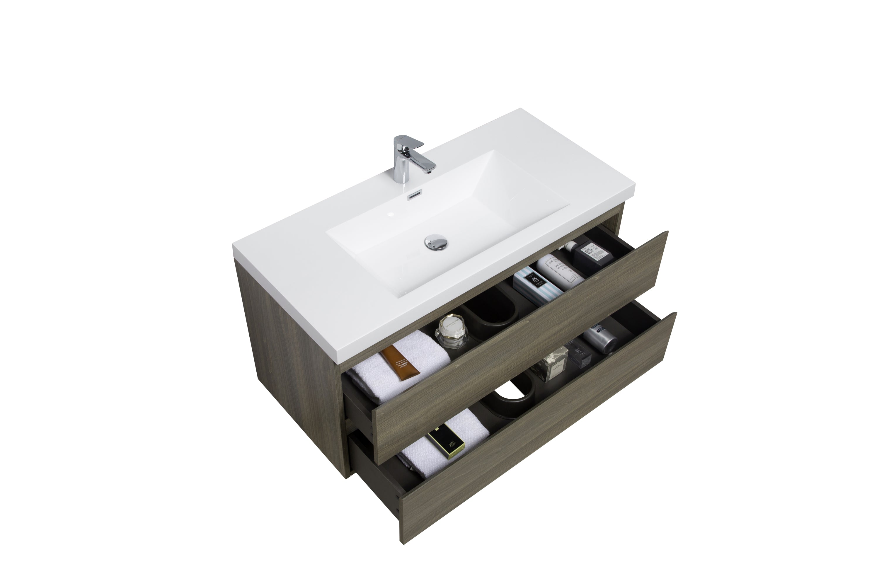 42" Floating Bathroom Vanity with Sink, Modern Wall-Mounted Bathroom Storage Vanity Cabinet with Resin Top Basin and Soft Close Drawers, Ash Grey 24V11-42AG