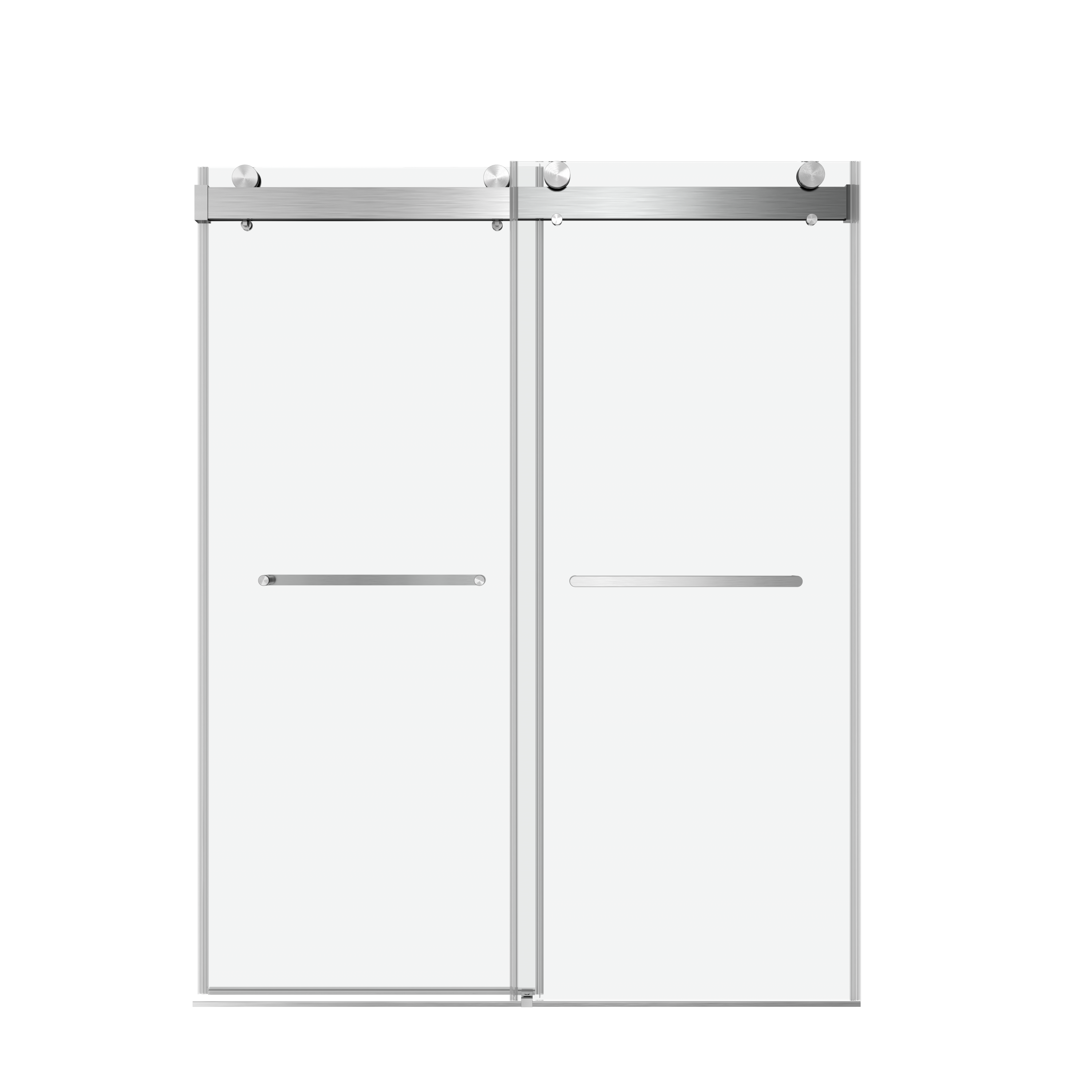 56 to 60 in. W x 76 in. H Double Sliding Frameless Soft-Close Shower Door with Premium 3/8 Inch (10mm) Thick Tampered Glass and Easy-cleaning Coating, Brushed Nickel 22D02-60BN