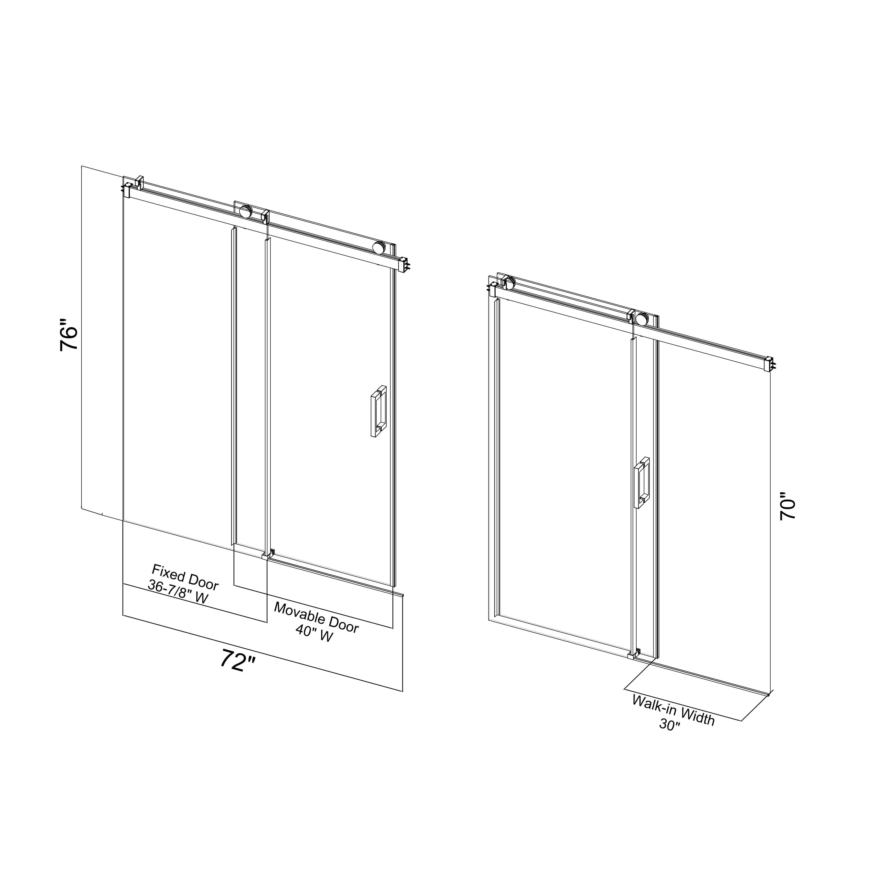 68 to 72 in. W x 76 in. H Sliding Frameless Soft-Close Shower Door with Premium 3/8 Inch (10mm) Thick Tampered Glass in Brushed Nickel 22D01-72BN