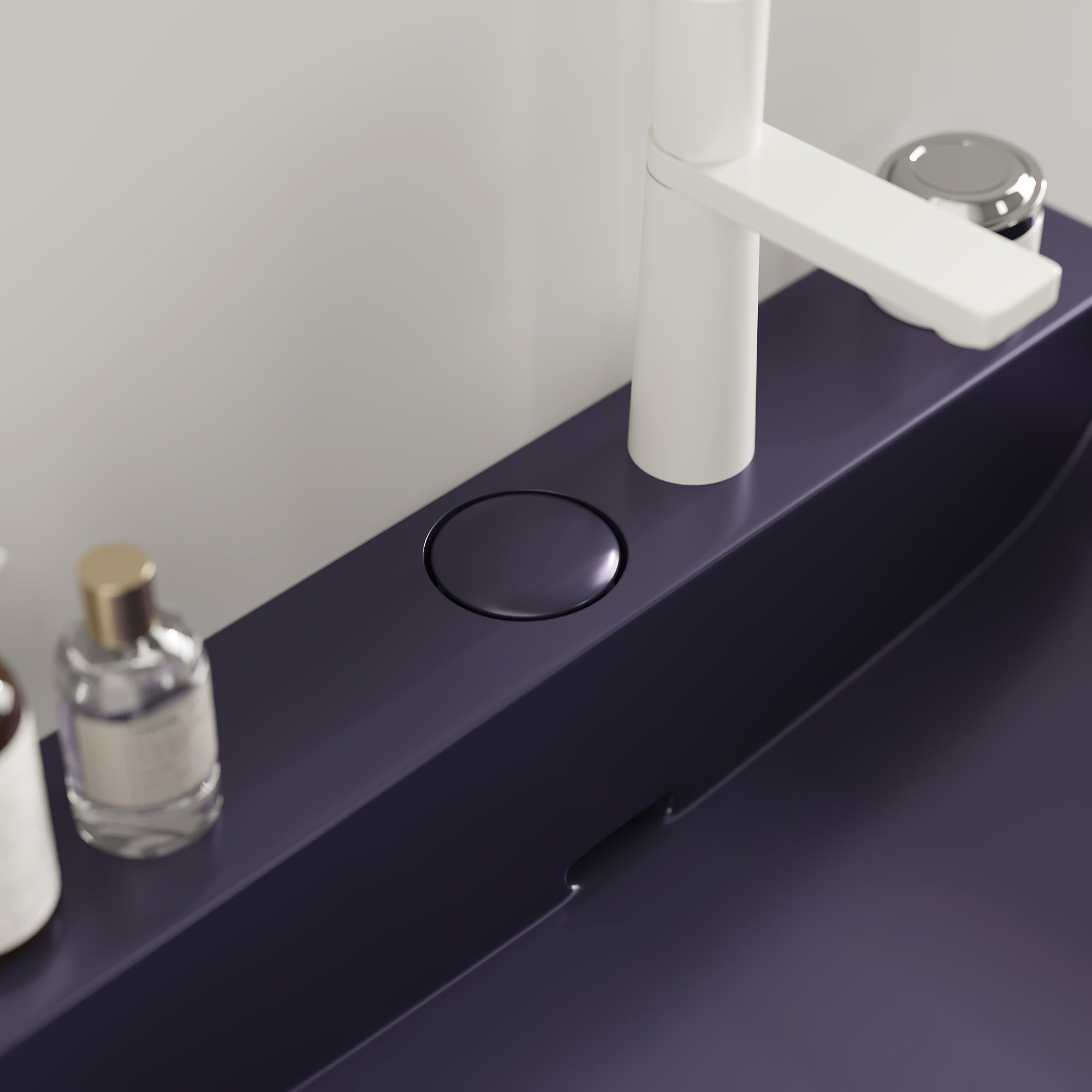 LOFI 24" Bathroom Vanity with Ceramic Basin, Freestanding Bathroom Console Sink Set, Glossy Purple Rectangular Ceramic Basin without Faucet, Open Metal Leg, Storage Shelves, White