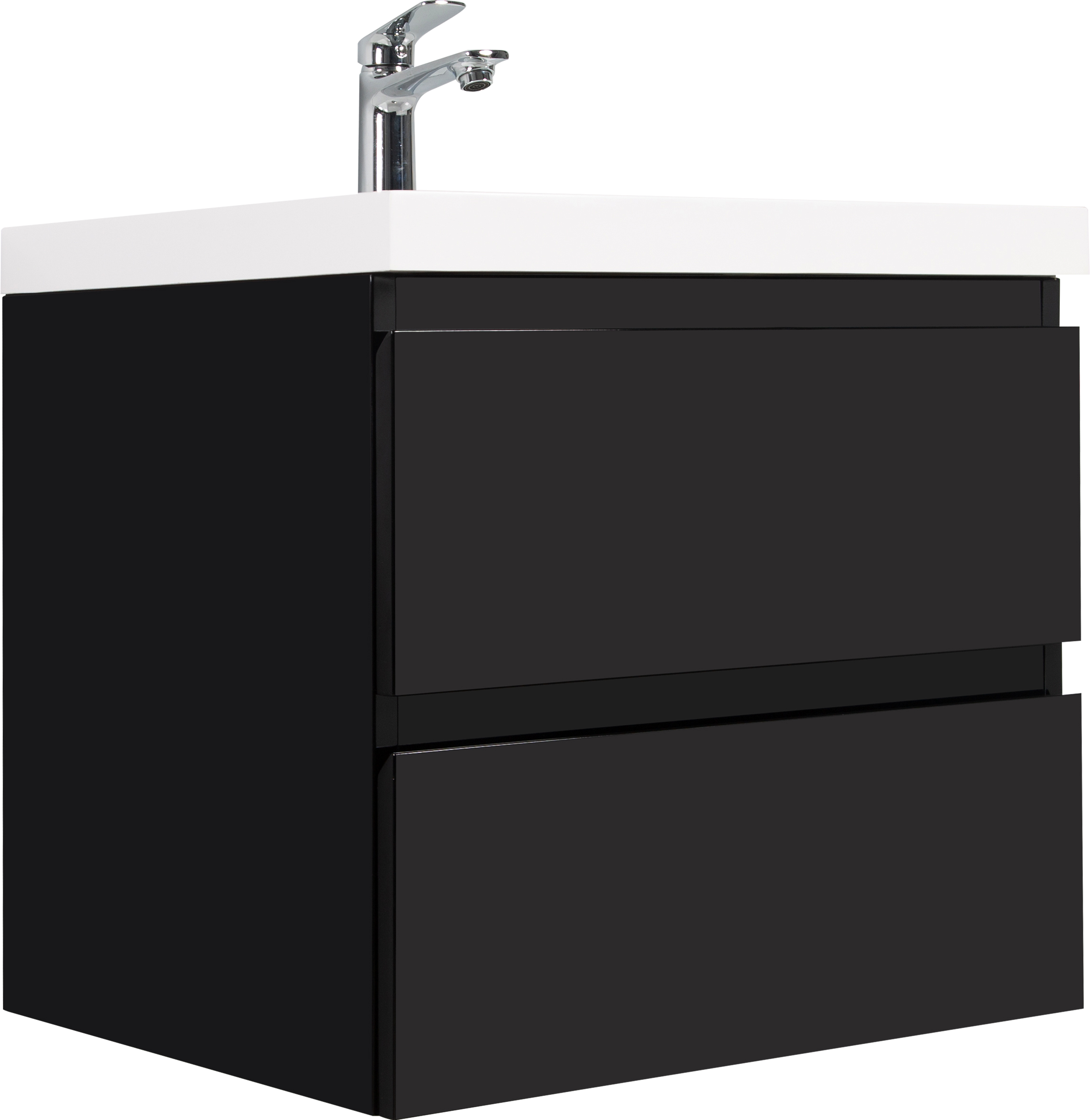 24" Floating Bathroom Vanity with Sink, Modern Wall-Mounted Bathroom Storage Vanity Cabinet with Resin Top Basin and Soft Close Drawers, Glossy Black 24V11-24GB