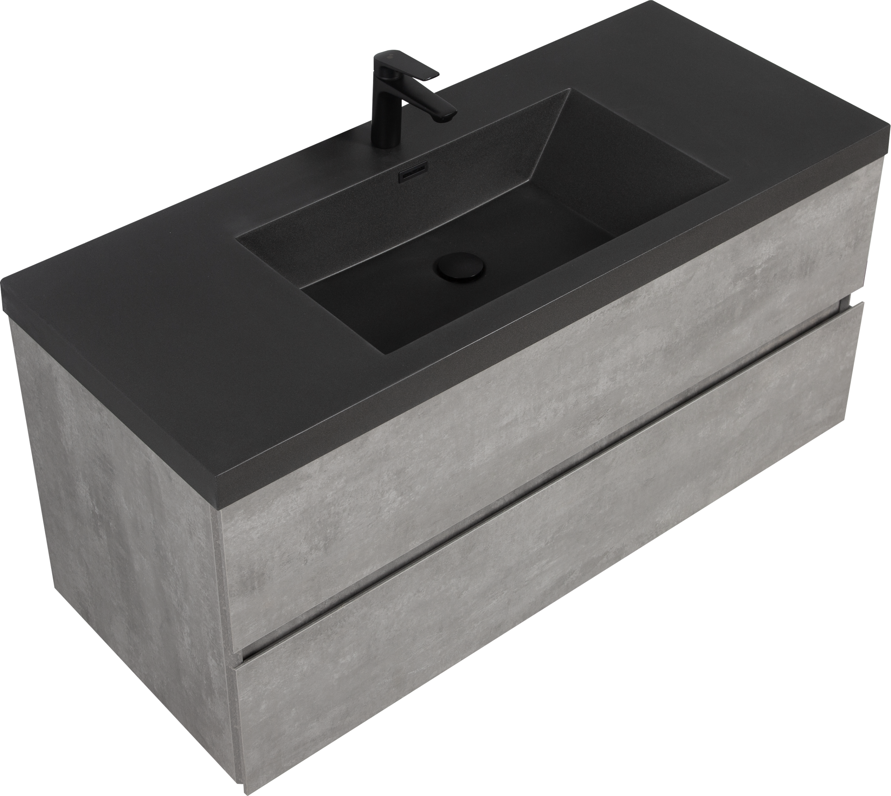 48" Floating Bathroom Vanity with Sink, Modern Wall-Mounted Bathroom Storage Vanity Cabinet with Black Quartz Sand Top Basin and Soft Close Drawers, 24V12-48GR Grey