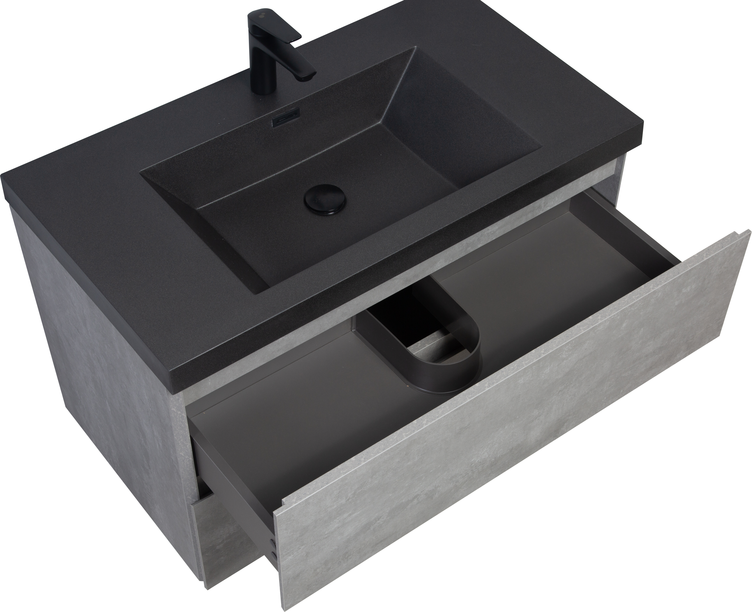 36" Floating Bathroom Vanity with Sink, Modern Wall-Mounted Bathroom Storage Vanity Cabinet with Black Quartz Sand Top Basin and Soft Close Drawers, Grey 24V12-36GR