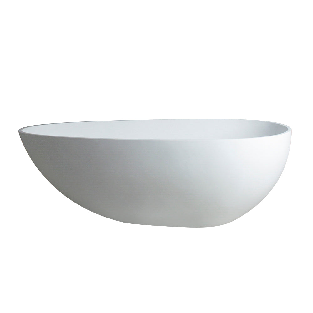 59" Freestanding Solid Surface Bathtub, Luxury Handcrafted Stone Resin Freestanding Soaking Bathtub with Overflow and Pop-up Drain, Matte White 24S02-59MW