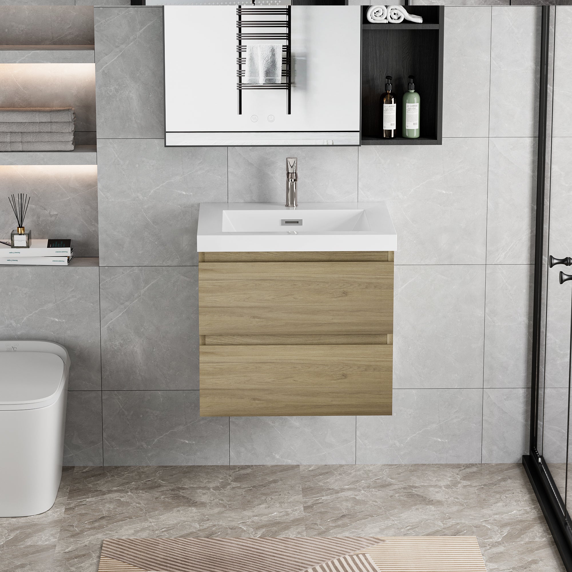 30" Floating Bathroom Vanity with Sink, Modern Wall-Mounted Bathroom Storage Vanity Cabinet with Resin Top Basin and Soft Close Drawers, Natural Oak 24V11-30NO