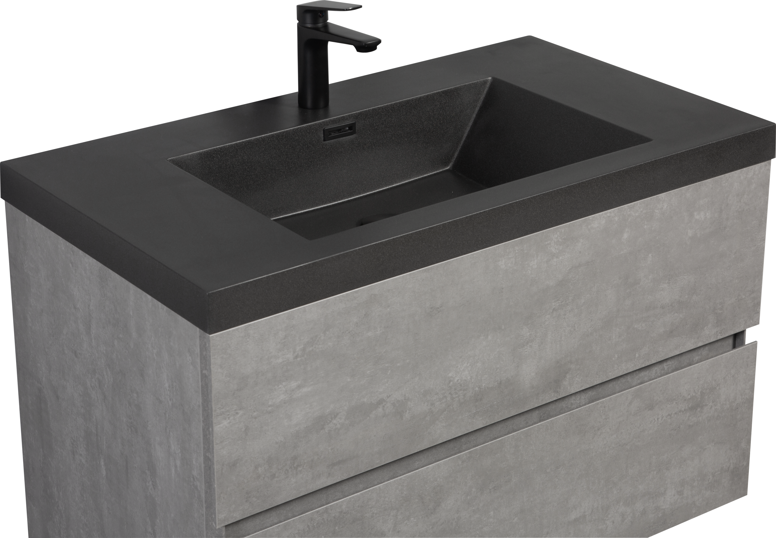 36" Floating Bathroom Vanity with Sink, Modern Wall-Mounted Bathroom Storage Vanity Cabinet with Black Quartz Sand Top Basin and Soft Close Drawers, Grey 24V12-36GR