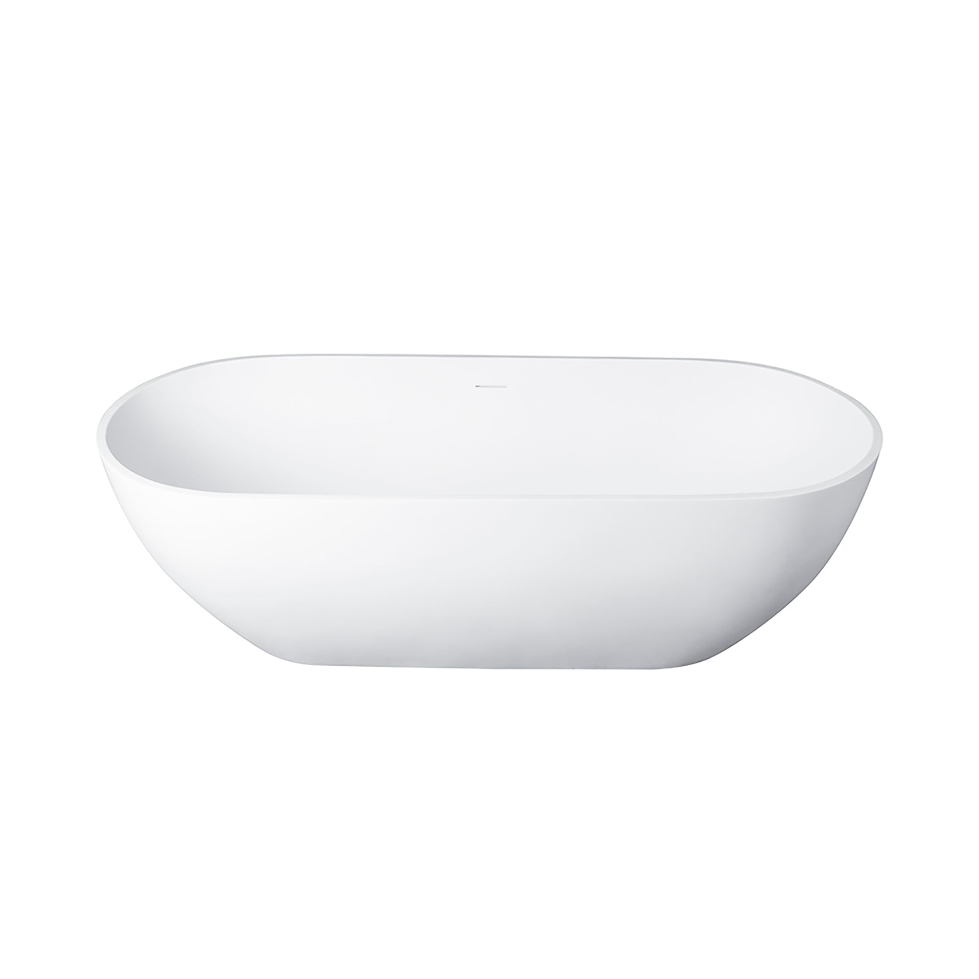 59" Freestanding Solid Surface Bathtub, Luxury Engineered Stone Resin Freestanding Soaking Bathtub with Overflow and Pop-up Drain for Contemporary Bathroom, Matte White 24S03-59MW