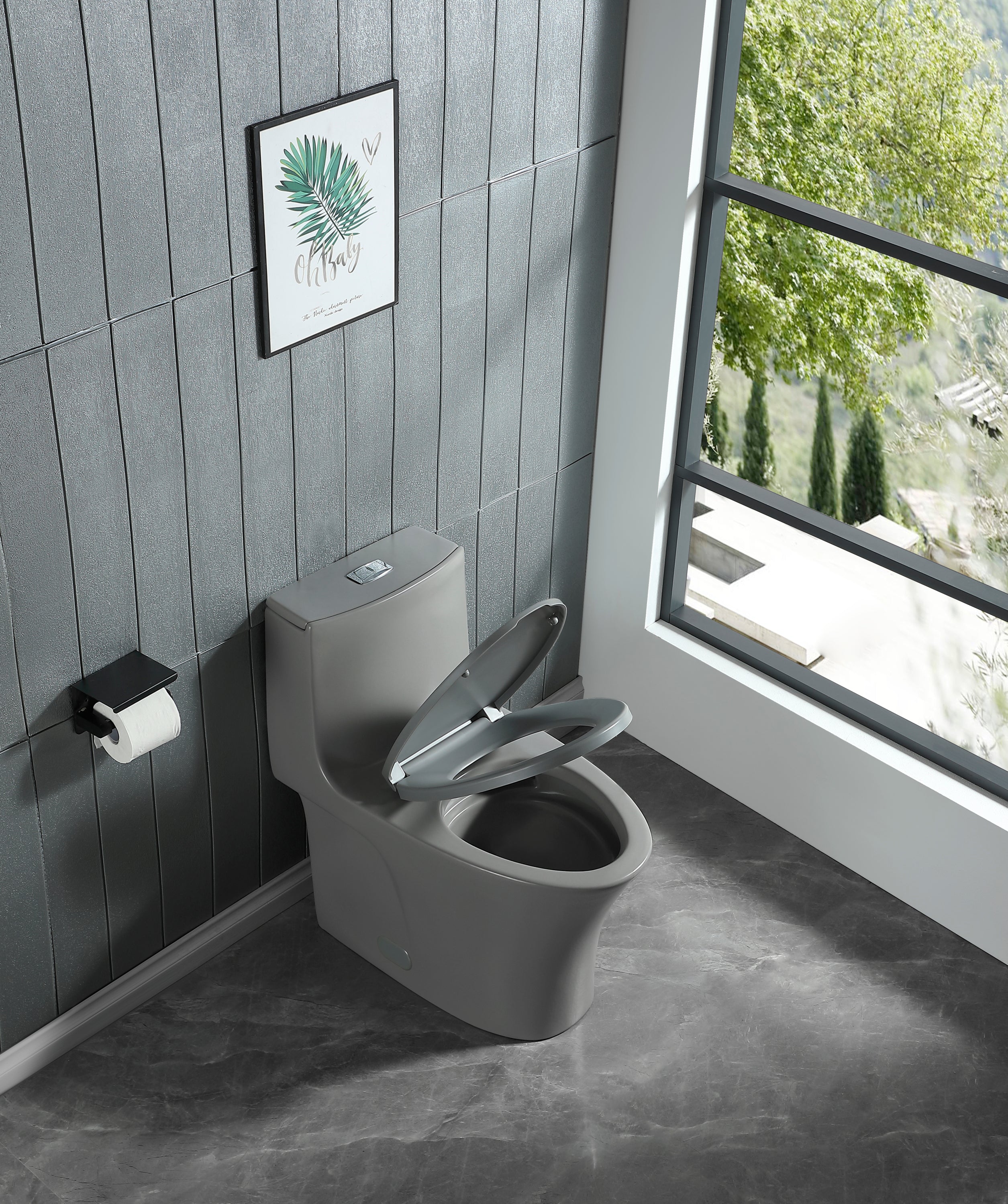 1.1/1.60 GPF Dual-Flush One Piece Toilet, Water-Saving Elongated Comfort Height Floor Mounted, Soft Closing Seat, 1000 Gram Map Flushing Score Toilet, Light Grey 23T02-LG