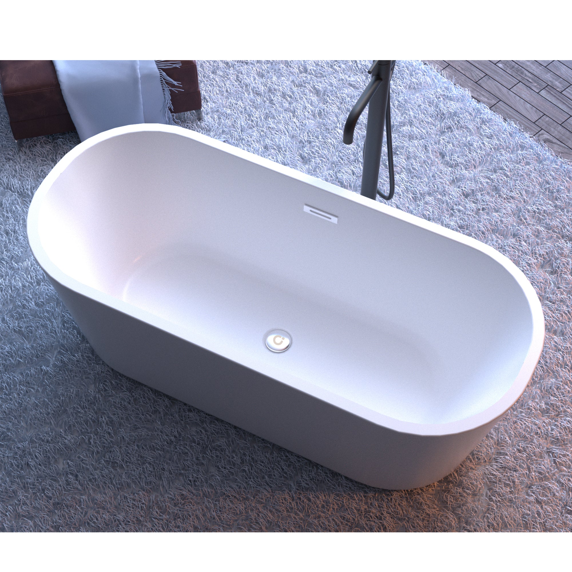 Glossy Acrylic Freestanding Soaking Bathtub with Chrome Overflow and Drain in White, cUPC Certified - 59*31.1 22A02-60