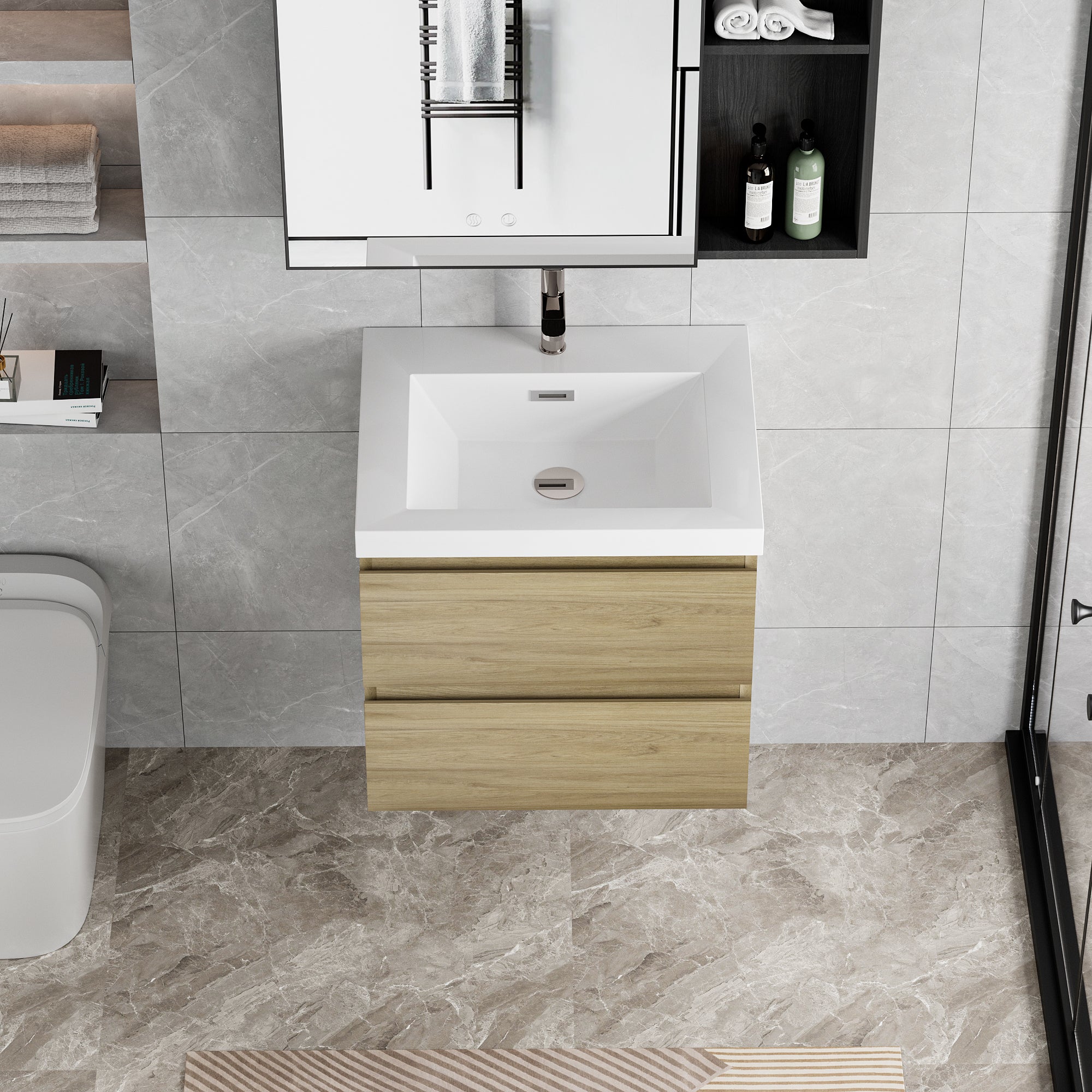 30" Floating Bathroom Vanity with Sink, Modern Wall-Mounted Bathroom Storage Vanity Cabinet with Resin Top Basin and Soft Close Drawers, Natural Oak 24V11-30NO