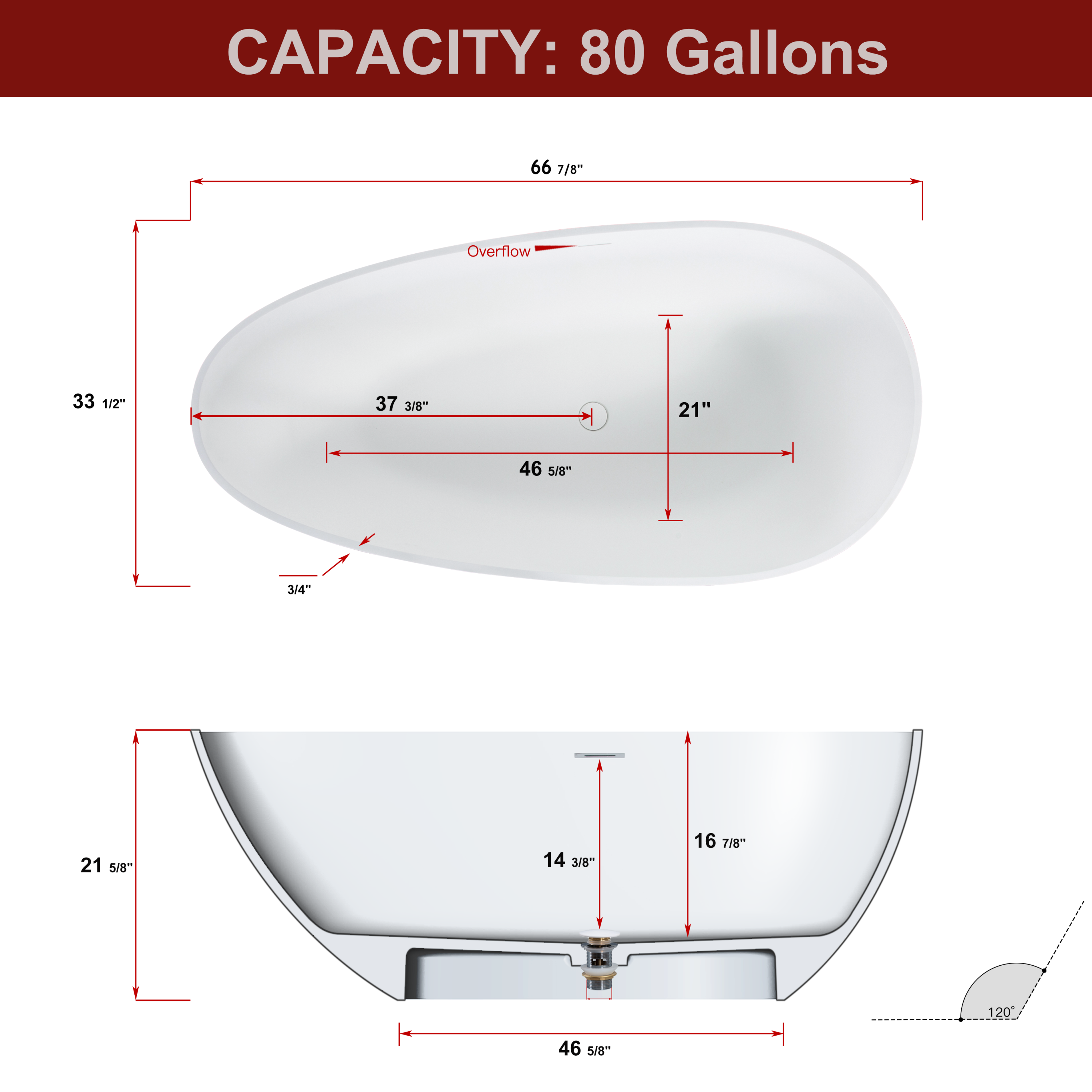 67" Freestanding Solid Surface Bathtub, Luxury Engineered Stone Resin Freestanding Soaking Bathtub with Overflow and Pop-up Drain cUPC Certified, Matte White 22S02-67