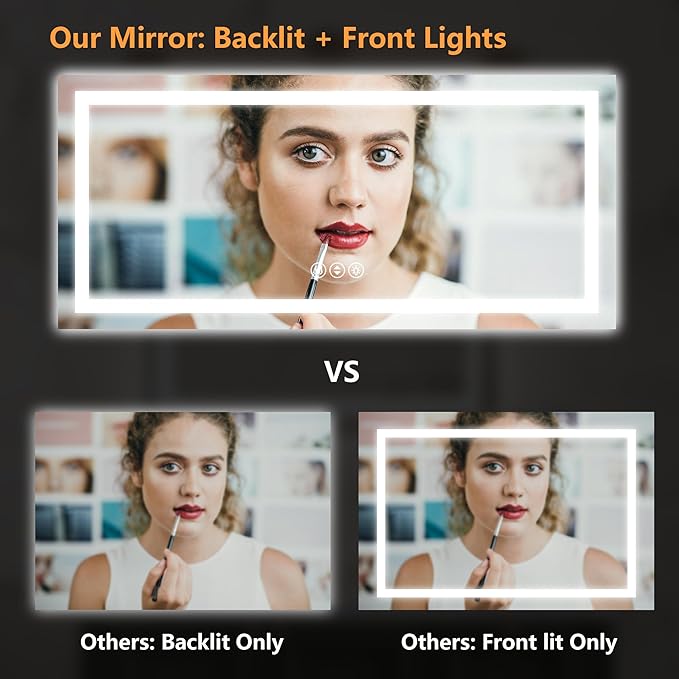 48"x 30" LED Bathroom Mirror,Anti-Fog, Shatter-Proof,Memory Function,Dimmable,Lighted Bathroom Mirror for Wall,Touch Button,Water Proof,5mmTempered Glass