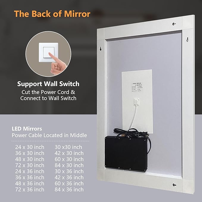 48"x 30" LED Bathroom Mirror,Anti-Fog, Shatter-Proof,Memory Function,Dimmable,Lighted Bathroom Mirror for Wall,Touch Button,Water Proof,5mmTempered Glass