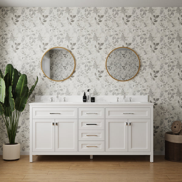 Vanity Sink Combo featuring a Marble Countertop, Bathroom Sink Cabinet, and Home Decor Bathroom Vanities - Fully Assembled White 72-inch Vanity with Sink 23V03-72WH