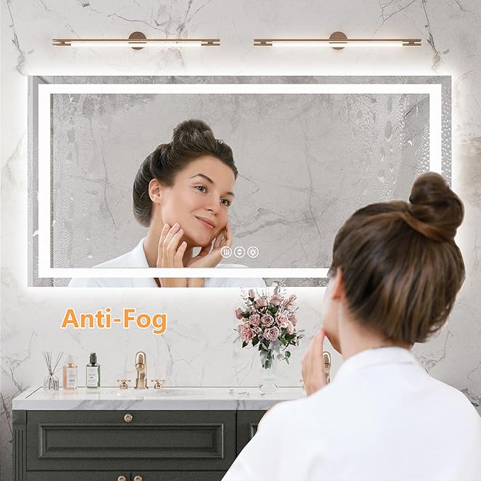 48"x 30" LED Bathroom Mirror,Anti-Fog, Shatter-Proof,Memory Function,Dimmable,Lighted Bathroom Mirror for Wall,Touch Button,Water Proof,5mmTempered Glass