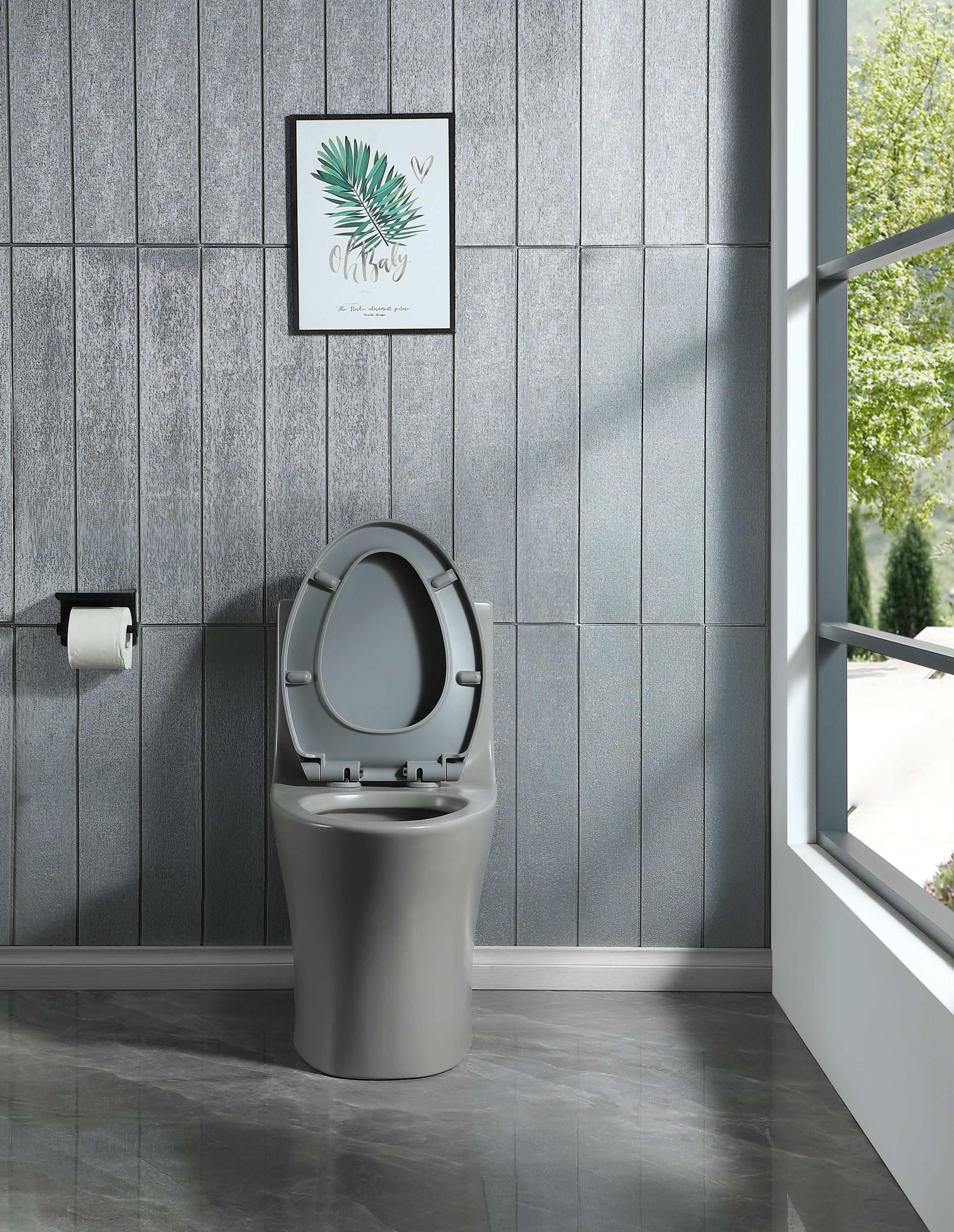 1.1/1.60 GPF Dual-Flush One Piece Toilet, Water-Saving Elongated Comfort Height Floor Mounted, Soft Closing Seat, 1000 Gram Map Flushing Score Toilet, Light Grey 23T02-LG