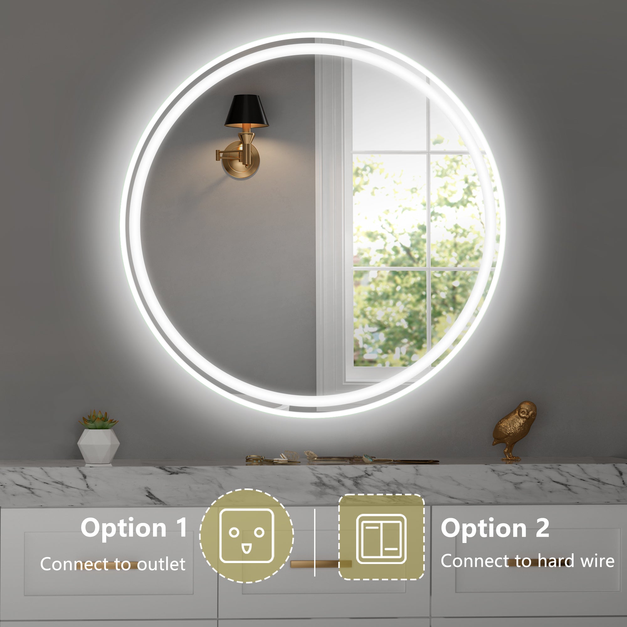 28" Round LED Bathroom Mirror – Wall-Mounted for Convenience