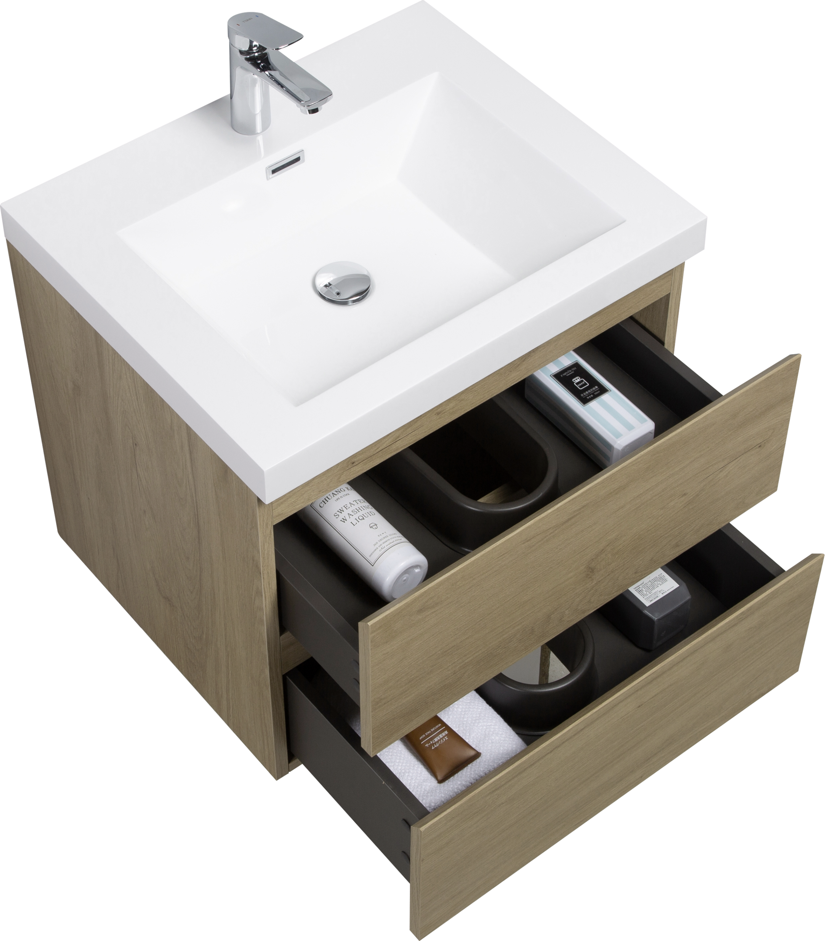 24" Floating Bathroom Vanity with Sink, Modern Wall-Mounted Bathroom Storage Vanity Cabinet with Resin Top Basin and Soft Close Drawers, Natural Oak 24V11-24NO