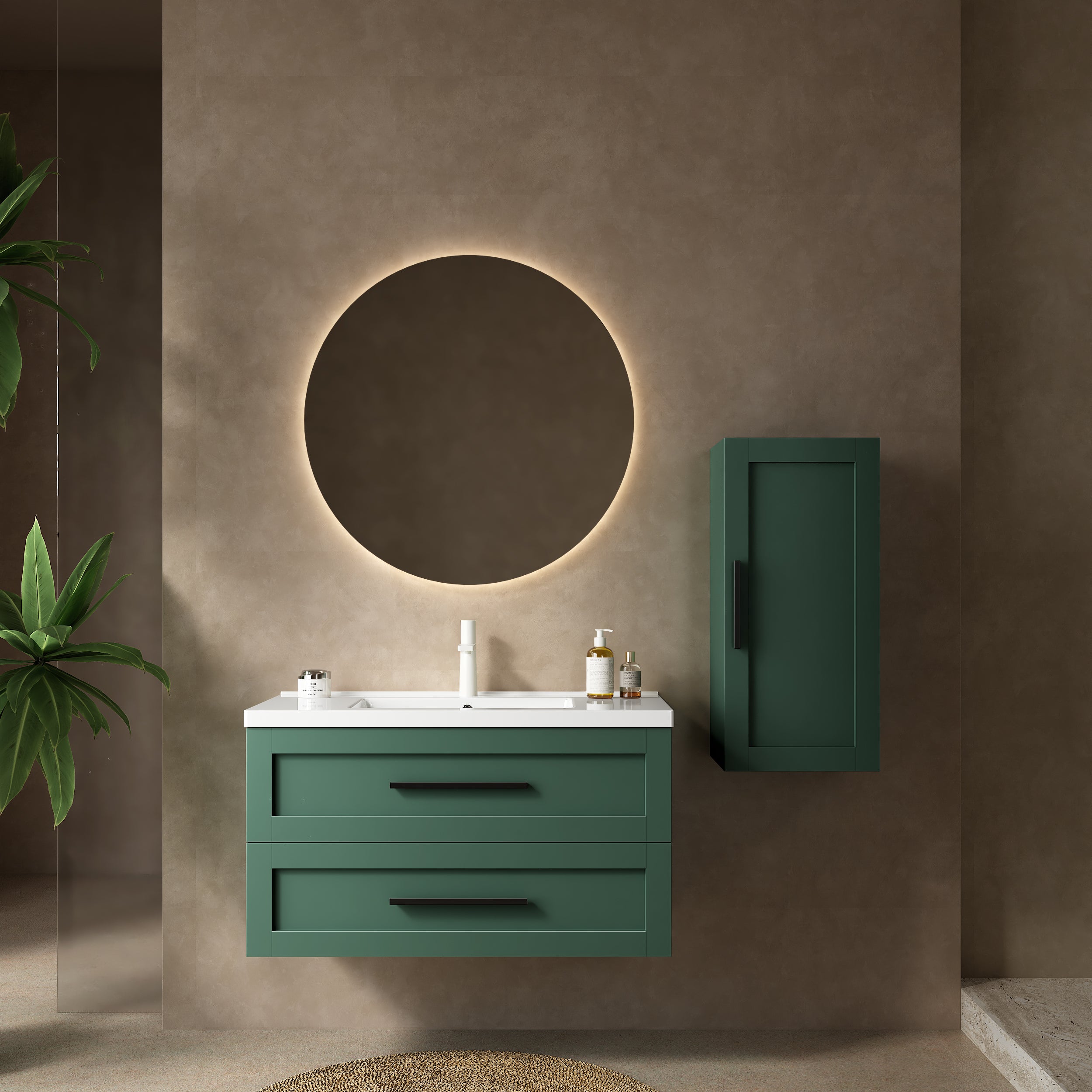 JODI 36" Bathroom Vanity with Sink, Modern Wall-Mounted Floating Bathroom Storage Cabinet with 2 Drawers (NO side cabinet), White Ceramic Basin without Faucet, Green