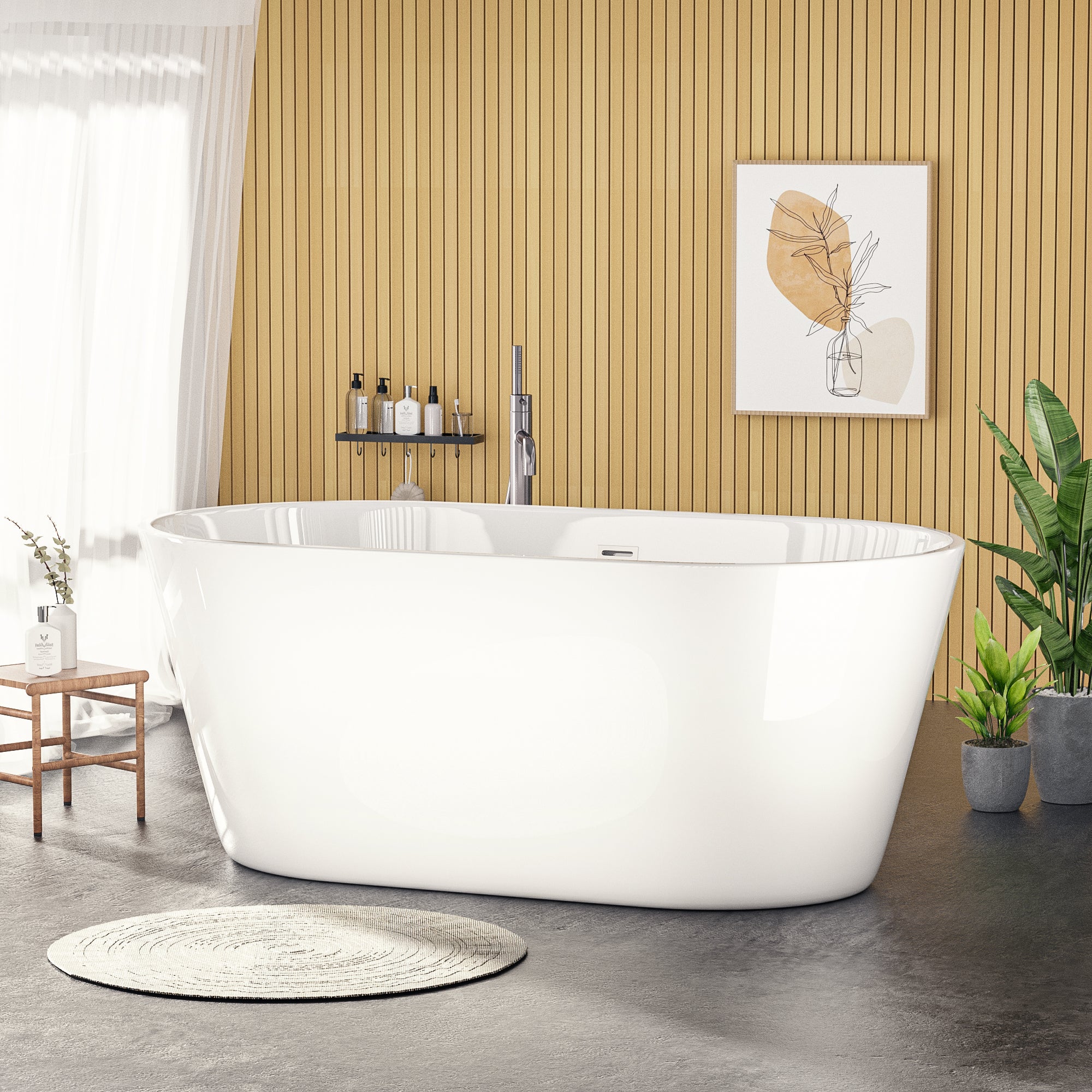 Glossy Acrylic Freestanding Soaking Bathtub with Chrome Overflow and Drain in White, cUPC Certified - 59*31.1 22A02-60