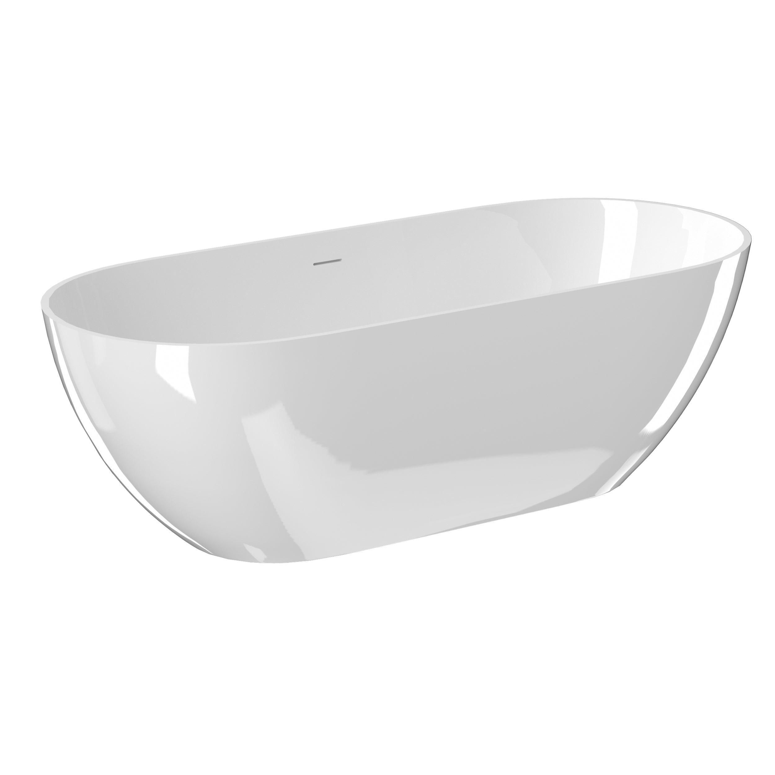 63" Freestanding Solid Surface Bathtub, Luxury Engineered Stone Resin Freestanding Soaking Bathtub with Overflow and Pop-up Drain for Contemporary Bathroom, Glossy White 23S03-63GW