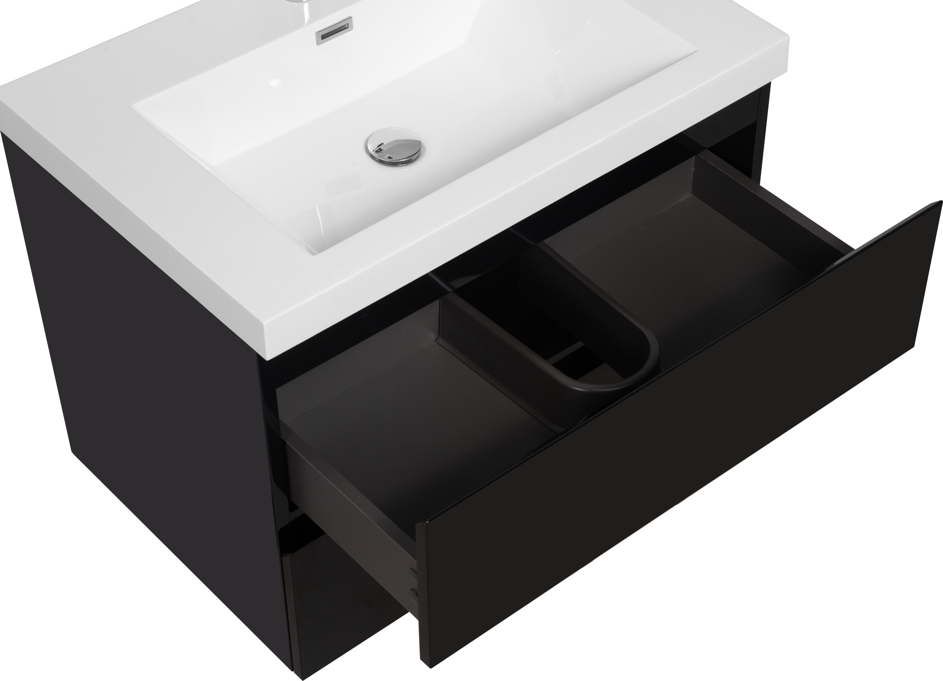 30" Floating Bathroom Vanity with Sink, Modern Wall-Mounted Bathroom Storage Vanity Cabinet with Resin Top Basin and Soft Close Drawers, Glossy Black 24V11-30GB