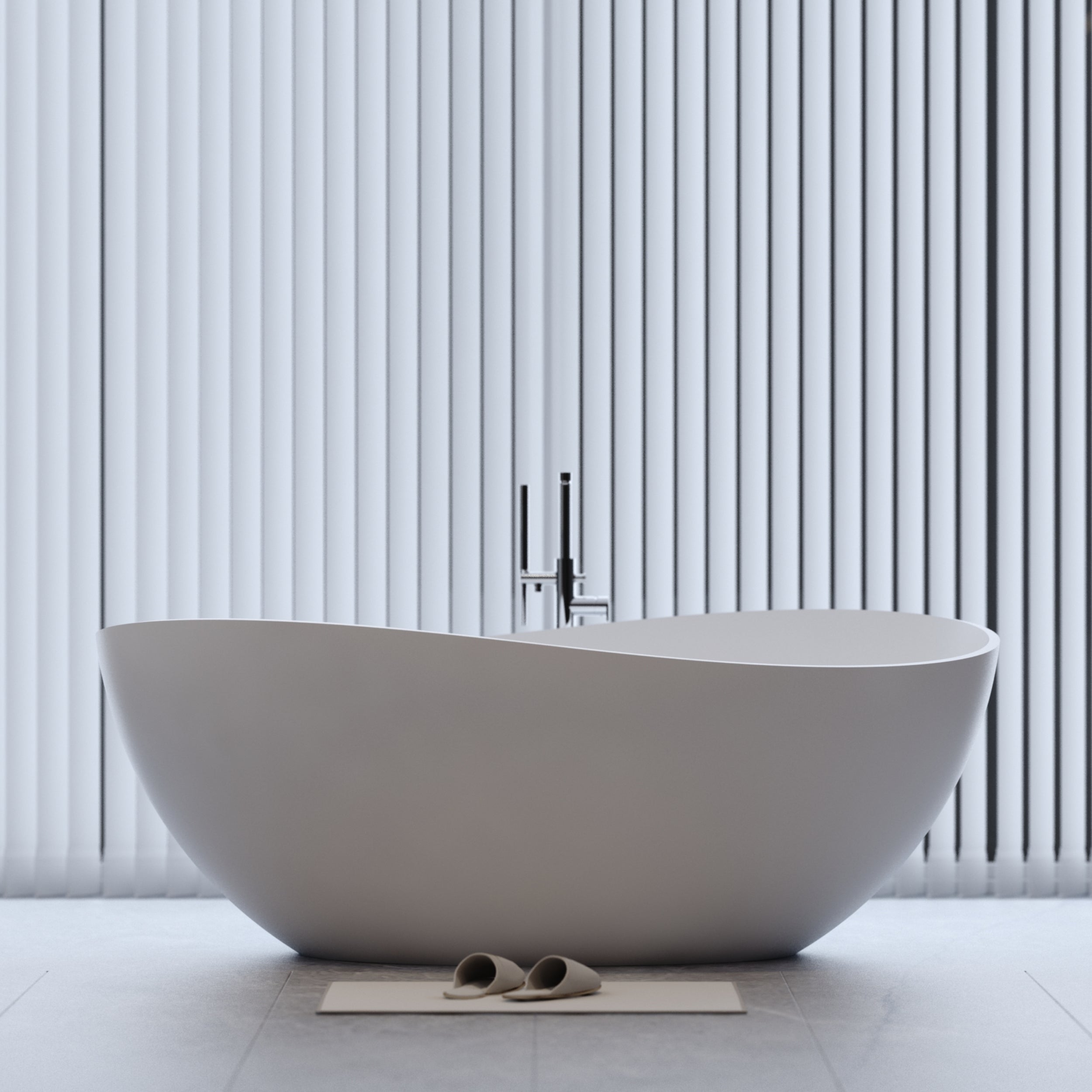 63" Freestanding Solid Surface Bathtub, Luxury Engineered Stone Resin Freestanding Soaking Bathtub with Overflow and Pop-up Drain for Contemporary Bathroom, Matte White 24S05-63MW