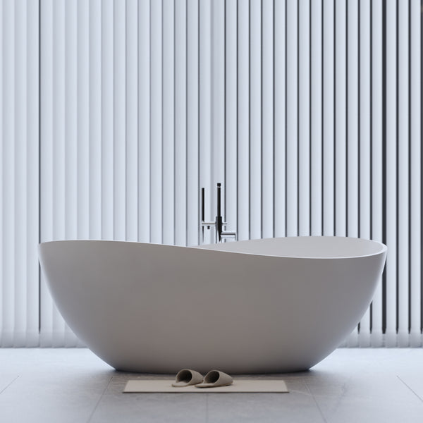 63" Freestanding Solid Surface Bathtub, Luxury Engineered Stone Resin Freestanding Soaking Bathtub with Overflow and Pop-up Drain for Contemporary Bathroom, Matte White 24S05-63MW