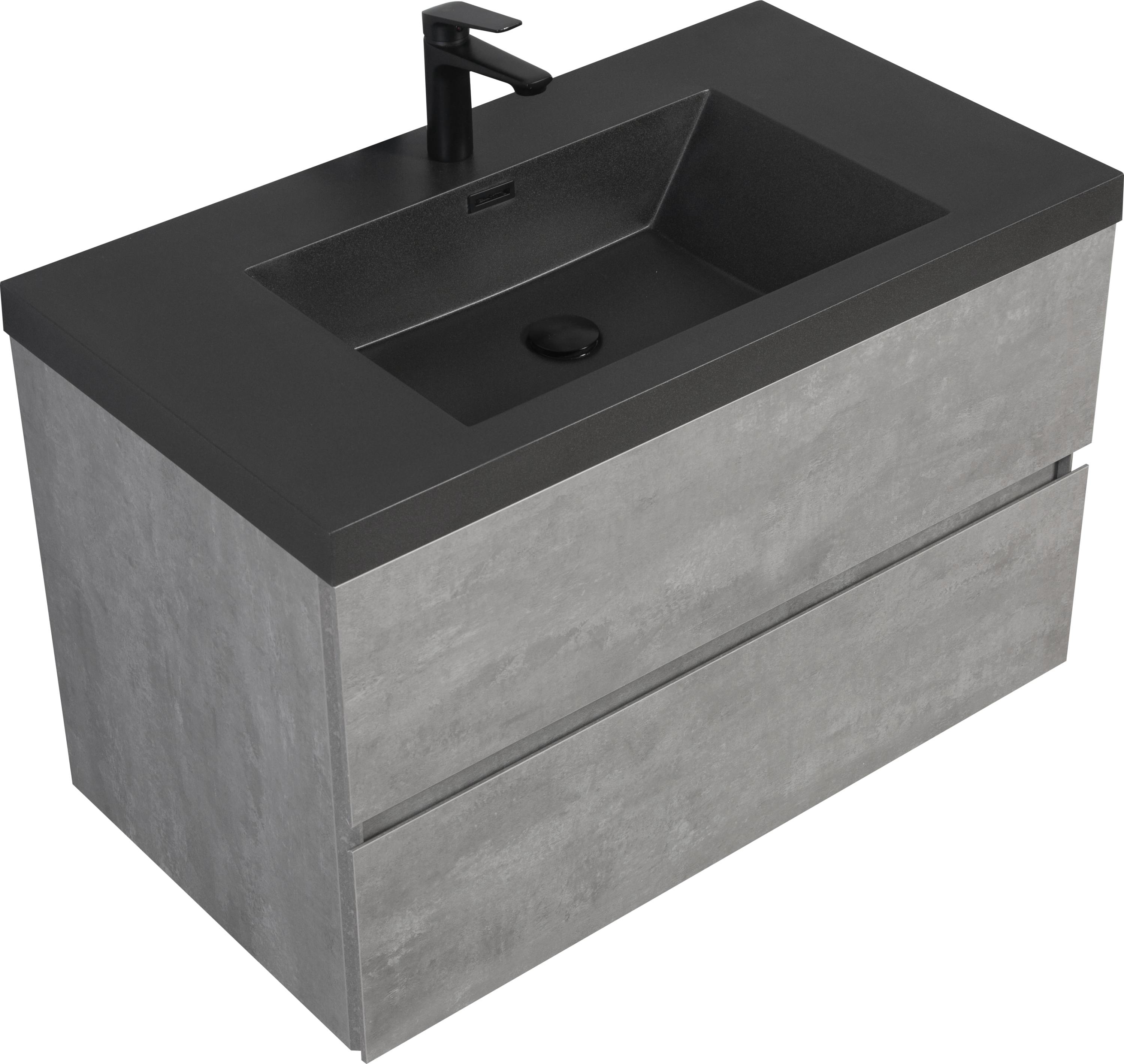 36" Floating Bathroom Vanity with Sink, Modern Wall-Mounted Bathroom Storage Vanity Cabinet with Black Quartz Sand Top Basin and Soft Close Drawers, Grey 24V12-36GR