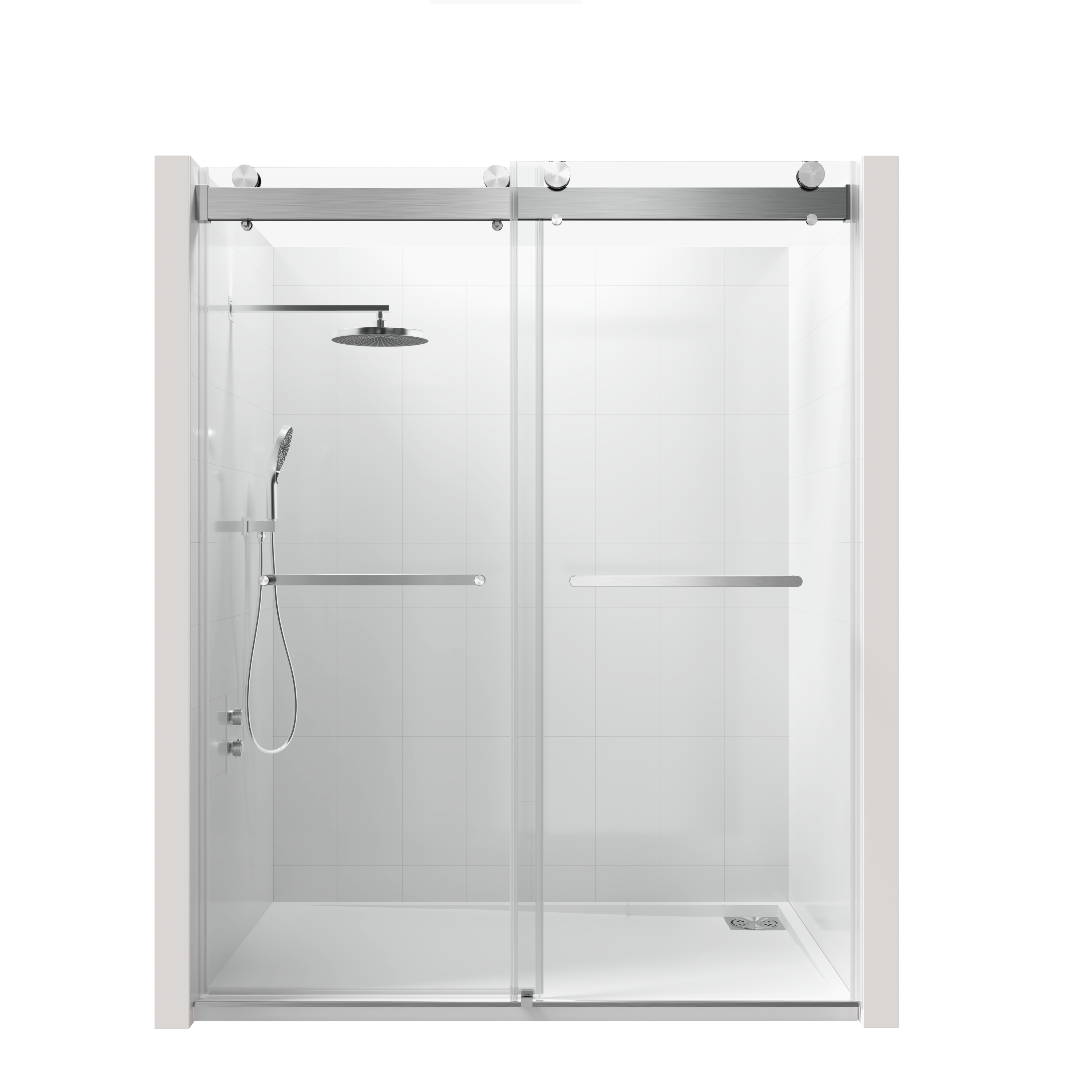 68 to 72 in. W x 76 in. H Double Sliding Frameless Soft-Close Shower Door with Premium 3/8 Inch (10mm) Thick Tampered Glass and Easy-cleaning Coating, 23D02-72BN Brushed Nickel