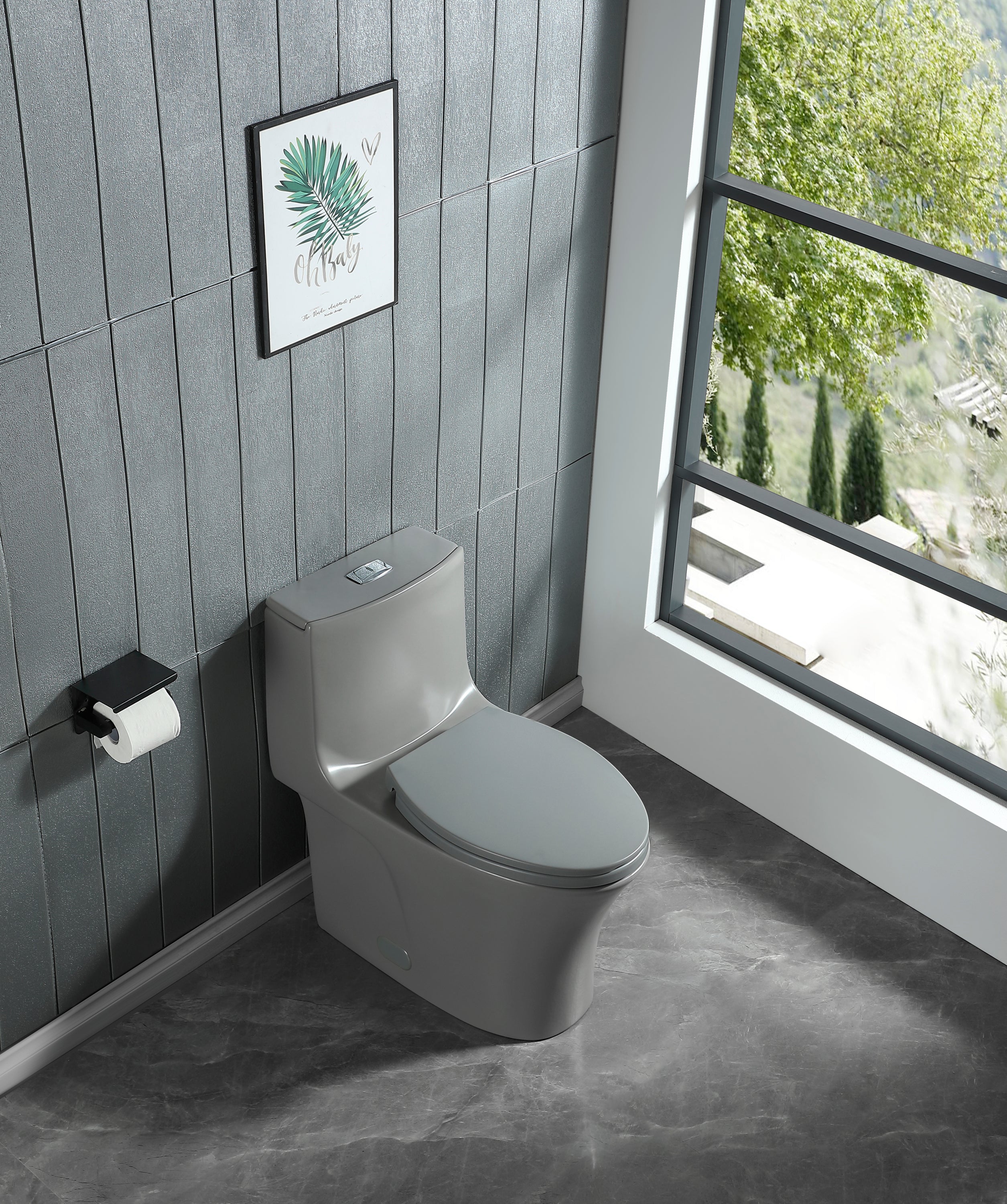 1.1/1.60 GPF Dual-Flush One Piece Toilet, Water-Saving Elongated Comfort Height Floor Mounted, Soft Closing Seat, 1000 Gram Map Flushing Score Toilet, Light Grey 23T02-LG