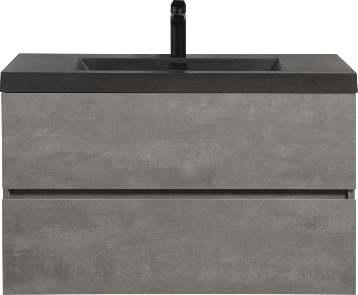 36" Floating Bathroom Vanity with Sink, Modern Wall-Mounted Bathroom Storage Vanity Cabinet with Black Quartz Sand Top Basin and Soft Close Drawers, Grey 24V12-36GR