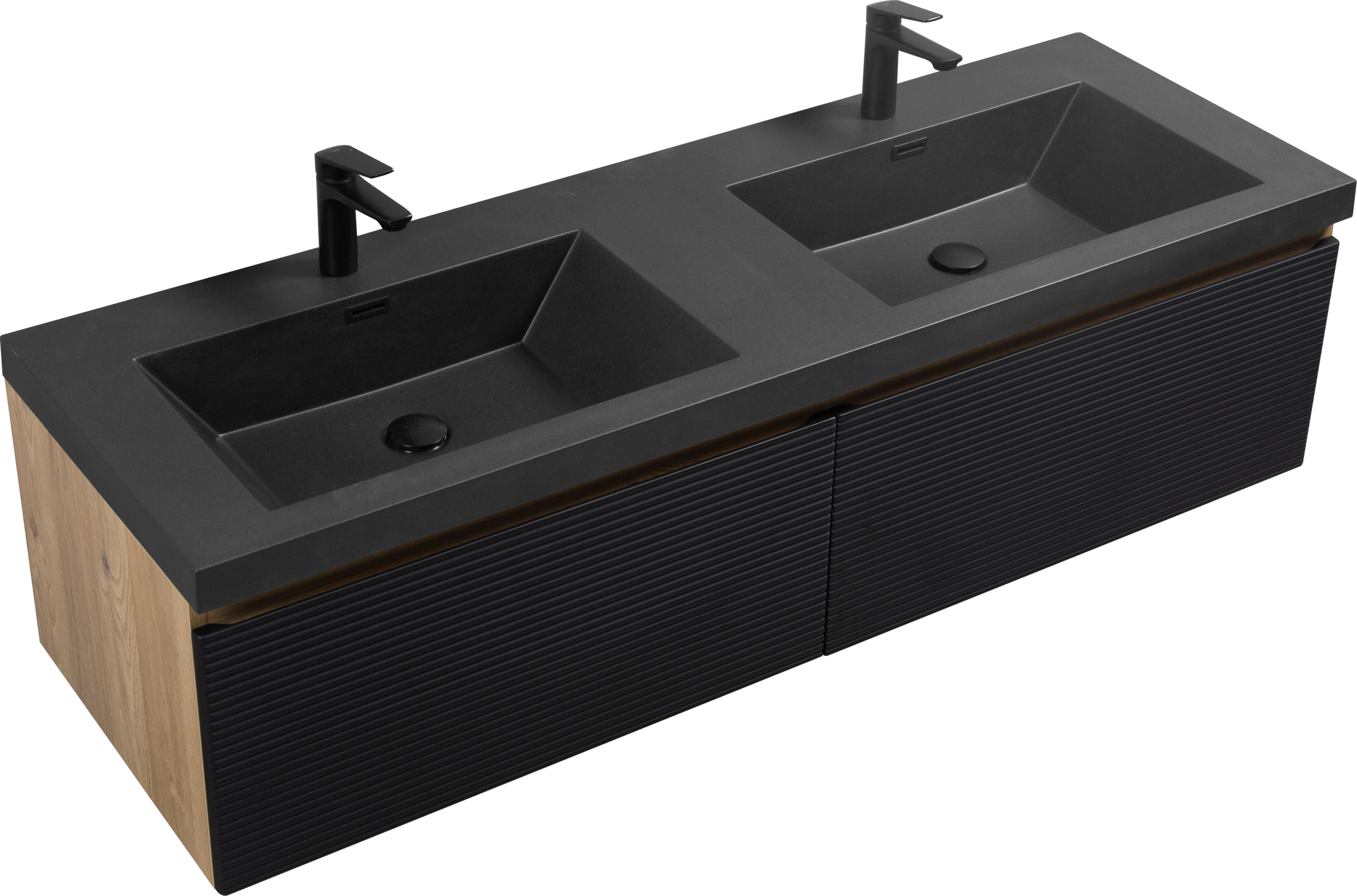 60" Floating Bathroom Vanity with Two Sinks, Modern Wall-Mounted Bathroom Storage Vanity Cabinet with Countertop and Soft Close Drawers, Ink Black CRUIS-60