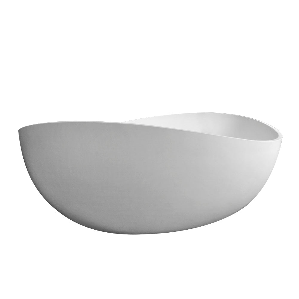 63" Freestanding Solid Surface Bathtub, Luxury Engineered Stone Resin Freestanding Soaking Bathtub with Overflow and Pop-up Drain for Contemporary Bathroom, Matte White 24S05-63MW