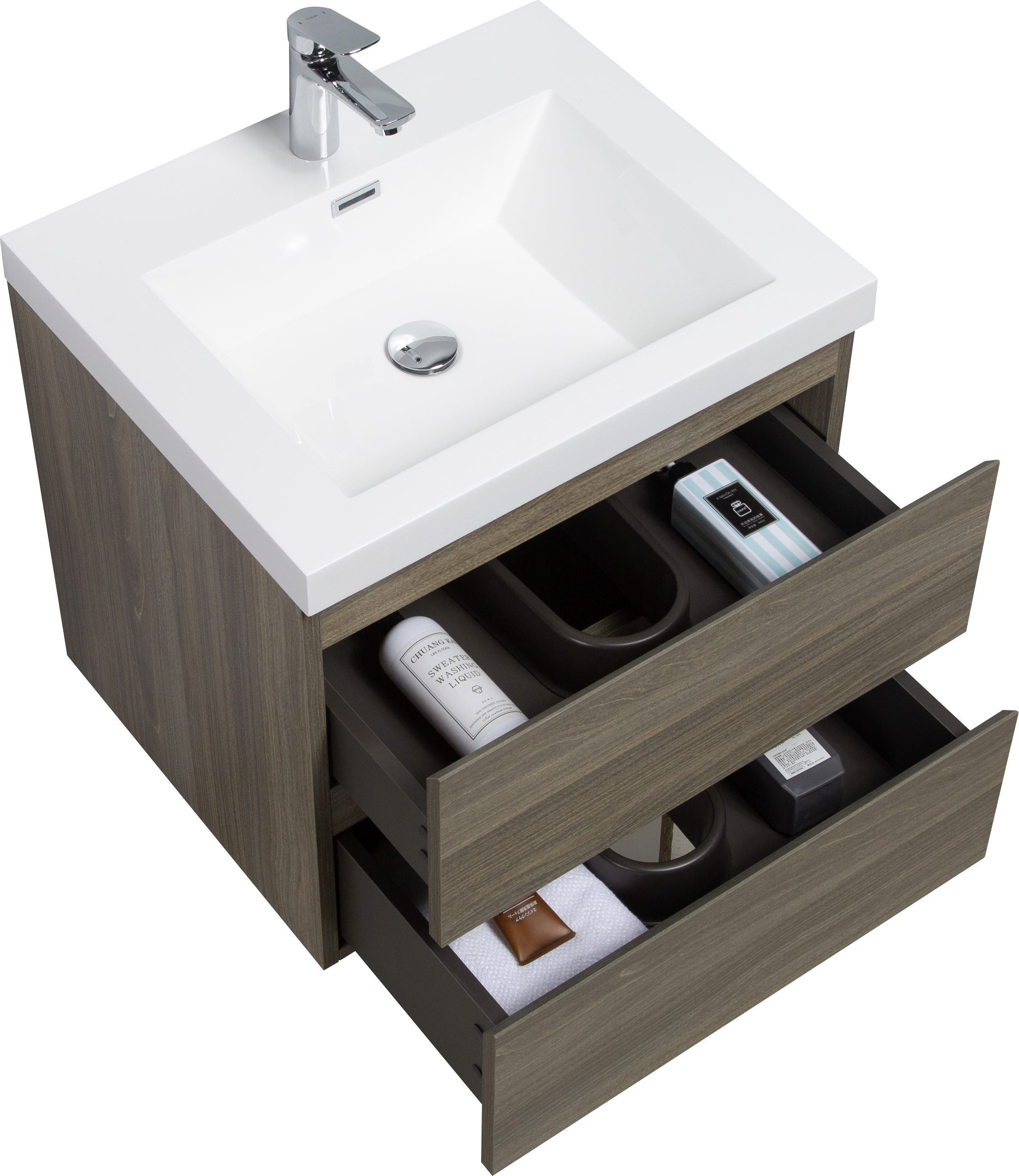 24" Floating Bathroom Vanity with Sink, Modern Wall-Mounted Bathroom Storage Vanity Cabinet with Resin Top Basin and Soft Close Drawers, Ash Grey 24V11-24AG