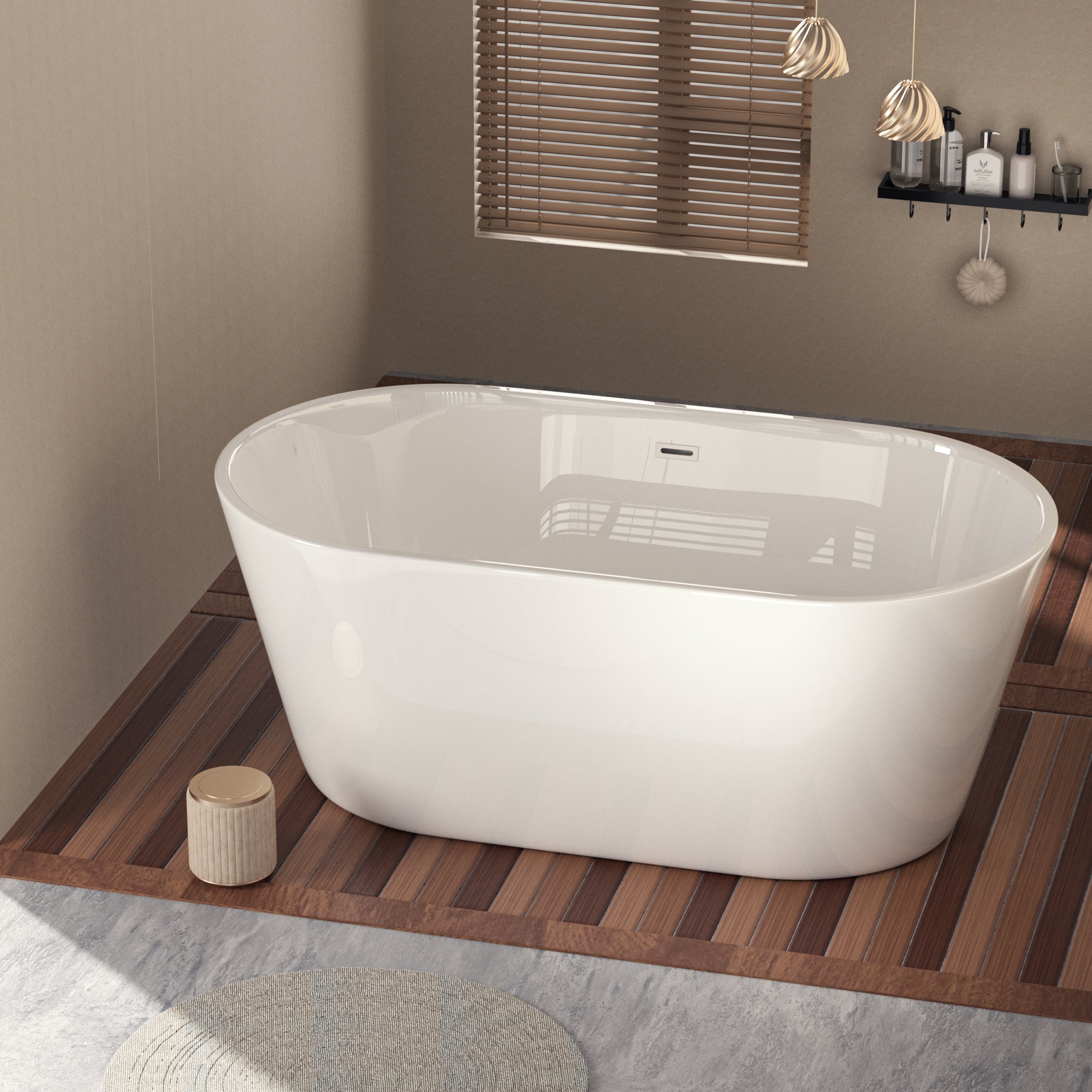 Glossy Acrylic Freestanding Soaking Bathtub with Chrome Overflow and Drain in White, cUPC Certified - 59*31.1 22A02-60