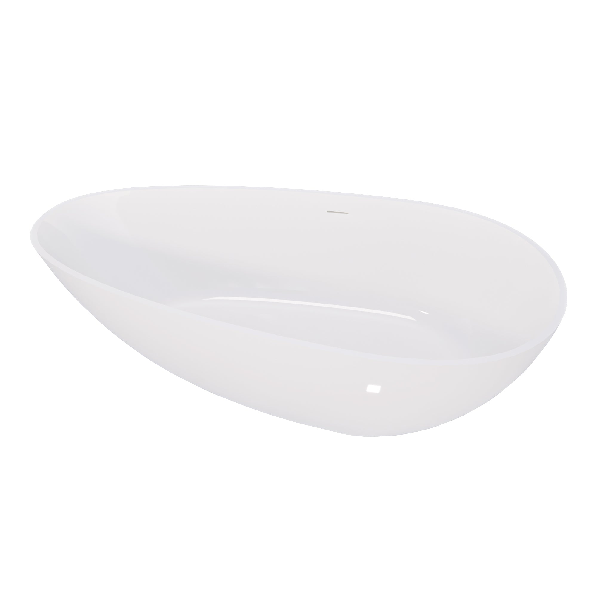 59" Freestanding Solid Surface Bathtub, Luxury Handcrafted Stone Resin Freestanding Soaking Bathtub with Overflow and Pop-up Drain, Glossy White 24S02-59GW