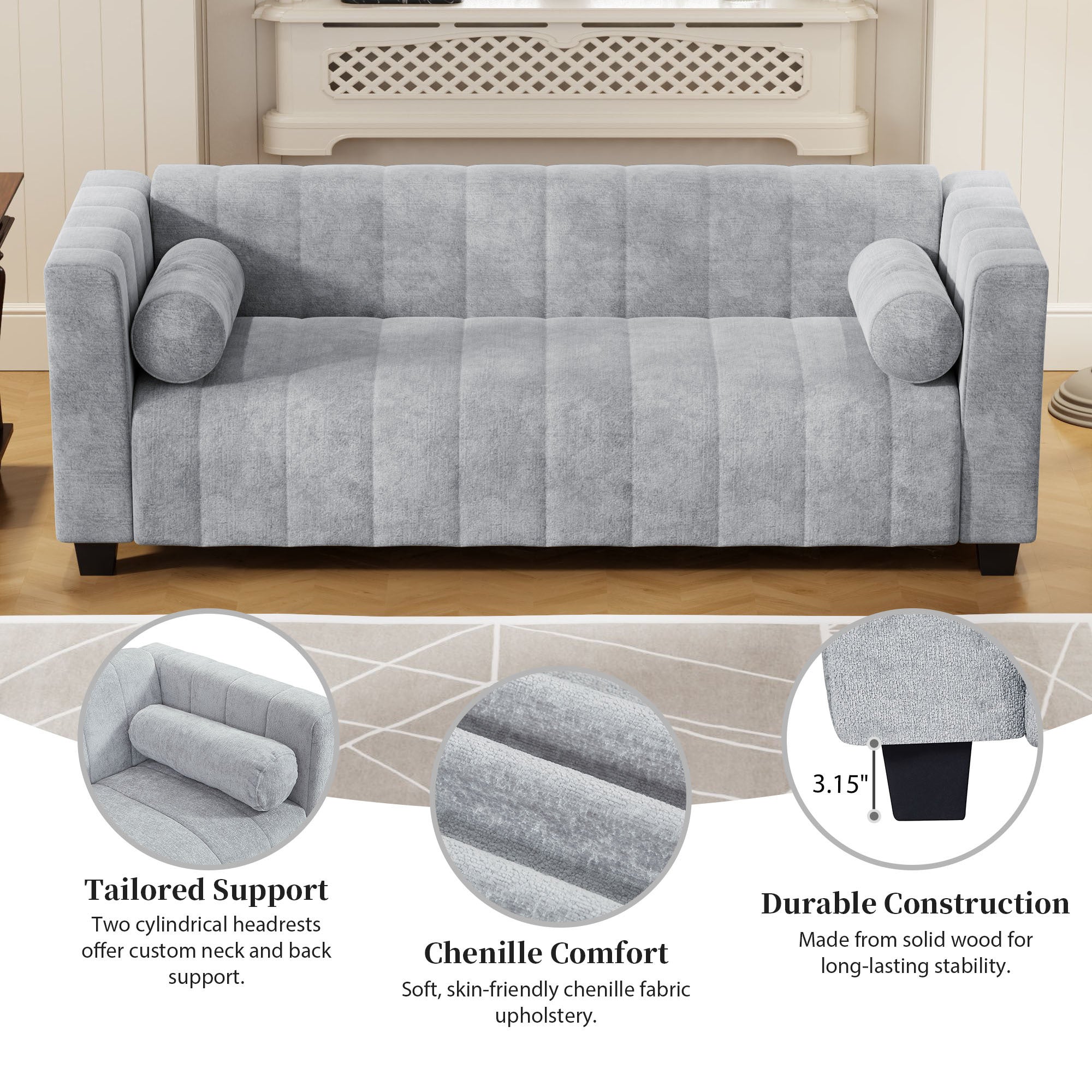 U_Style  78.7''Upholstered Sofa for Living Room, Bedroom, Salon, Simplified Style