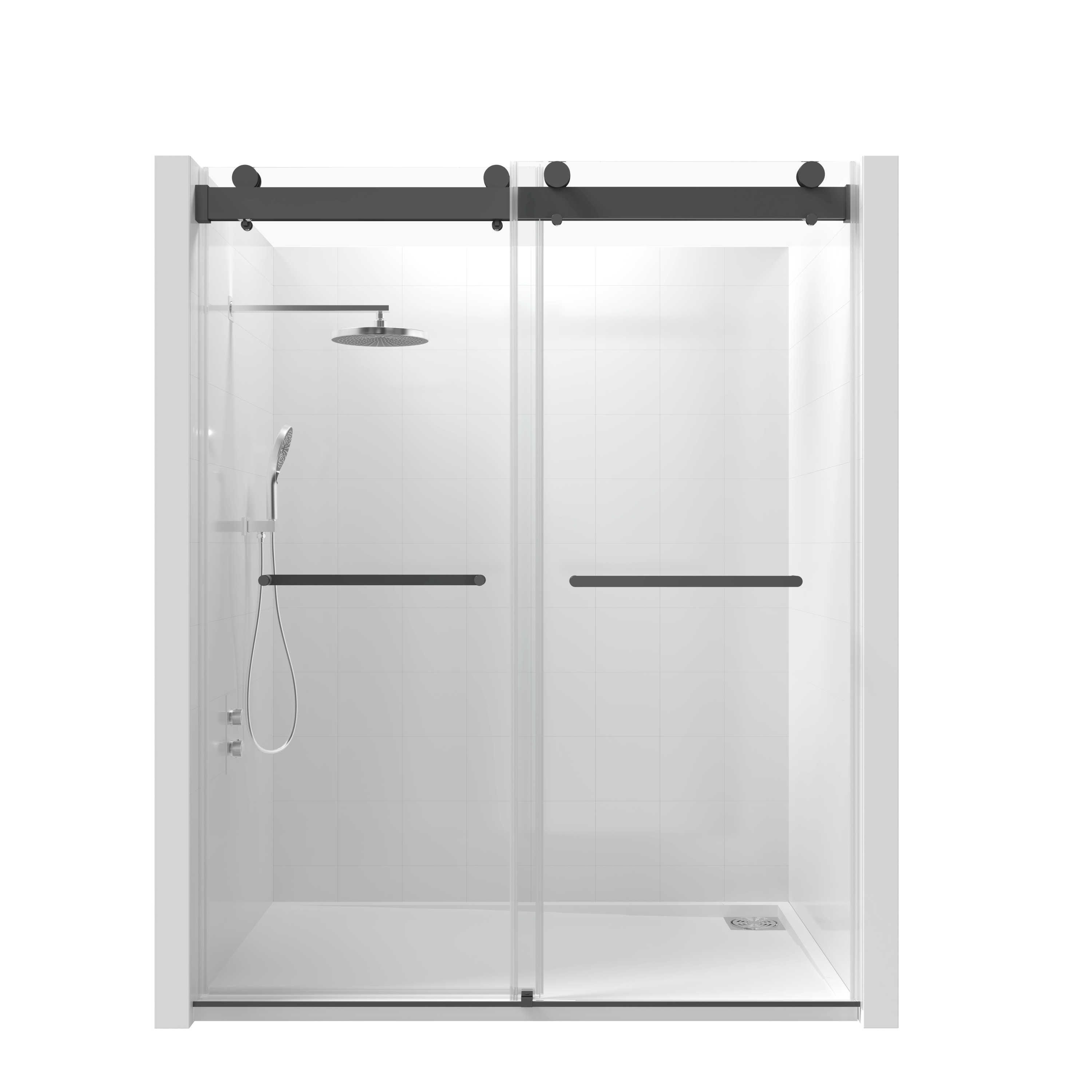 68-72 in. W x 76 in. H Double Sliding Frameless Soft-Close Shower Door with Premium 3/8 Inch (10mm) Thick Tampered Glass and Easy-cleaning Coating, Stainless Steel in Matte Black 22D02-72MB