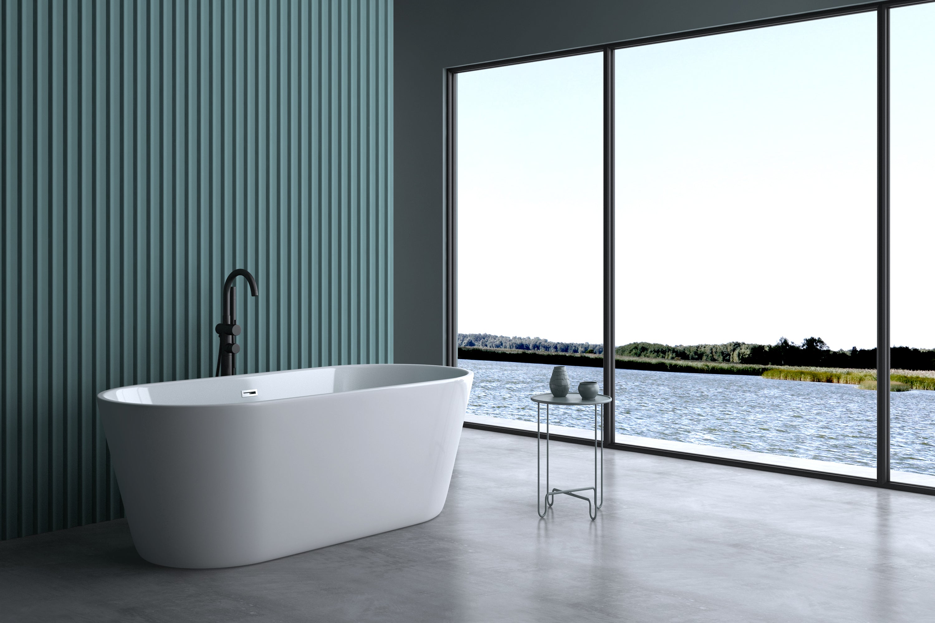 Glossy Acrylic Freestanding Soaking Bathtub with Chrome Overflow and Drain in White, cUPC Certified - 59*31.1 22A02-60