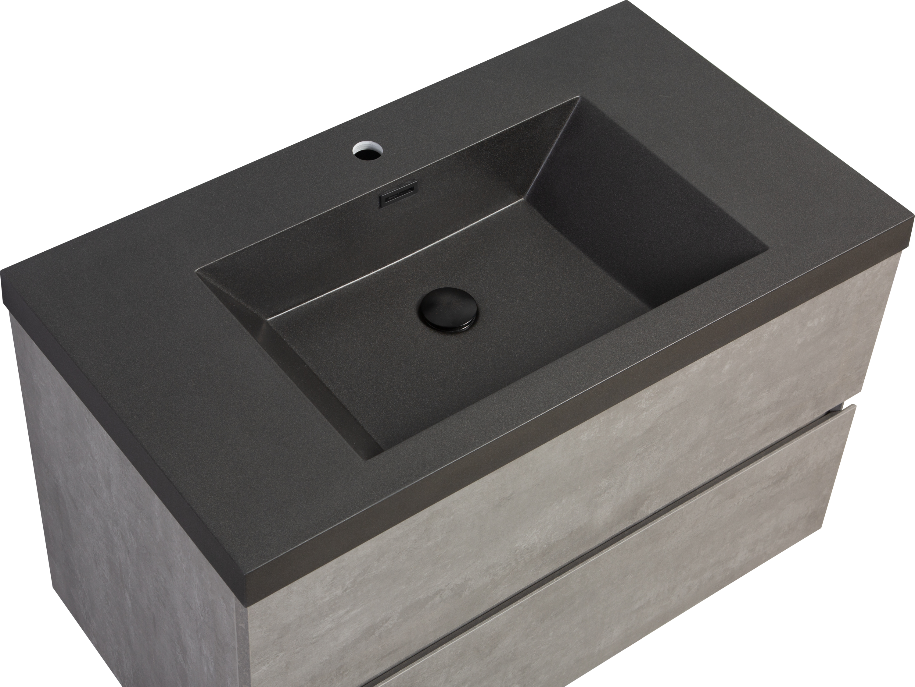 36" Floating Bathroom Vanity with Sink, Modern Wall-Mounted Bathroom Storage Vanity Cabinet with Black Quartz Sand Top Basin and Soft Close Drawers, Grey 24V12-36GR