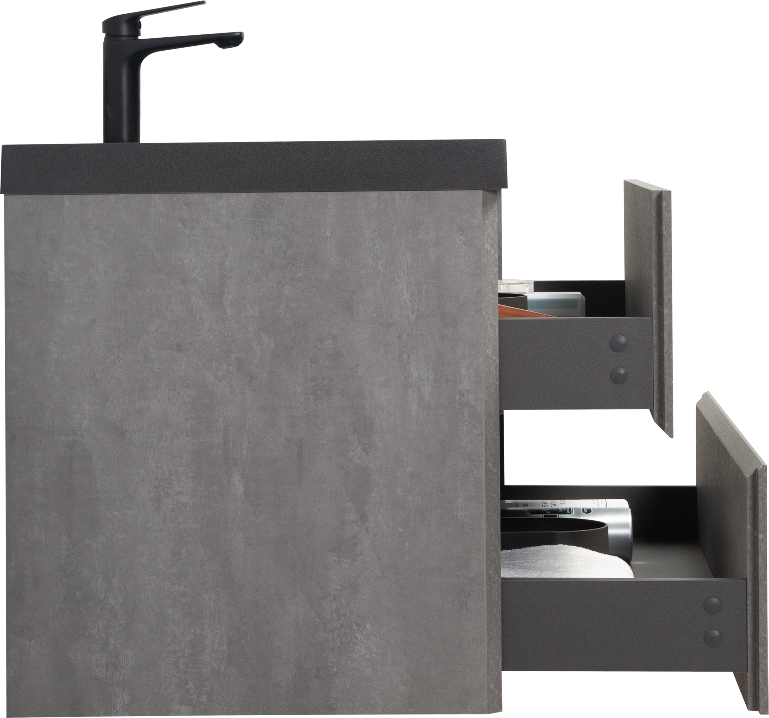 36" Floating Bathroom Vanity with Sink, Modern Wall-Mounted Bathroom Storage Vanity Cabinet with Black Quartz Sand Top Basin and Soft Close Drawers, Grey 24V12-36GR